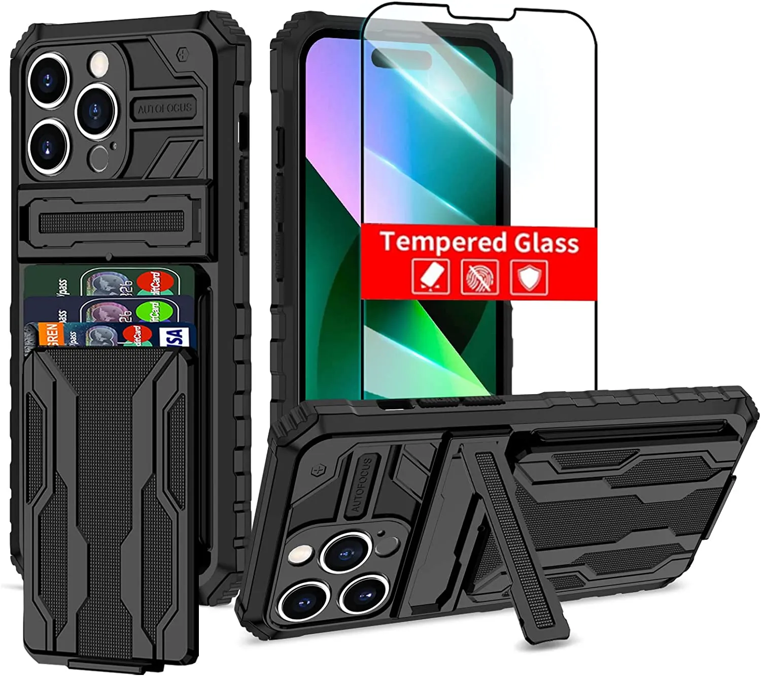 iPhone 14 Pro Max Case with Wallet Protectors Full Body Shockproof Protection Black