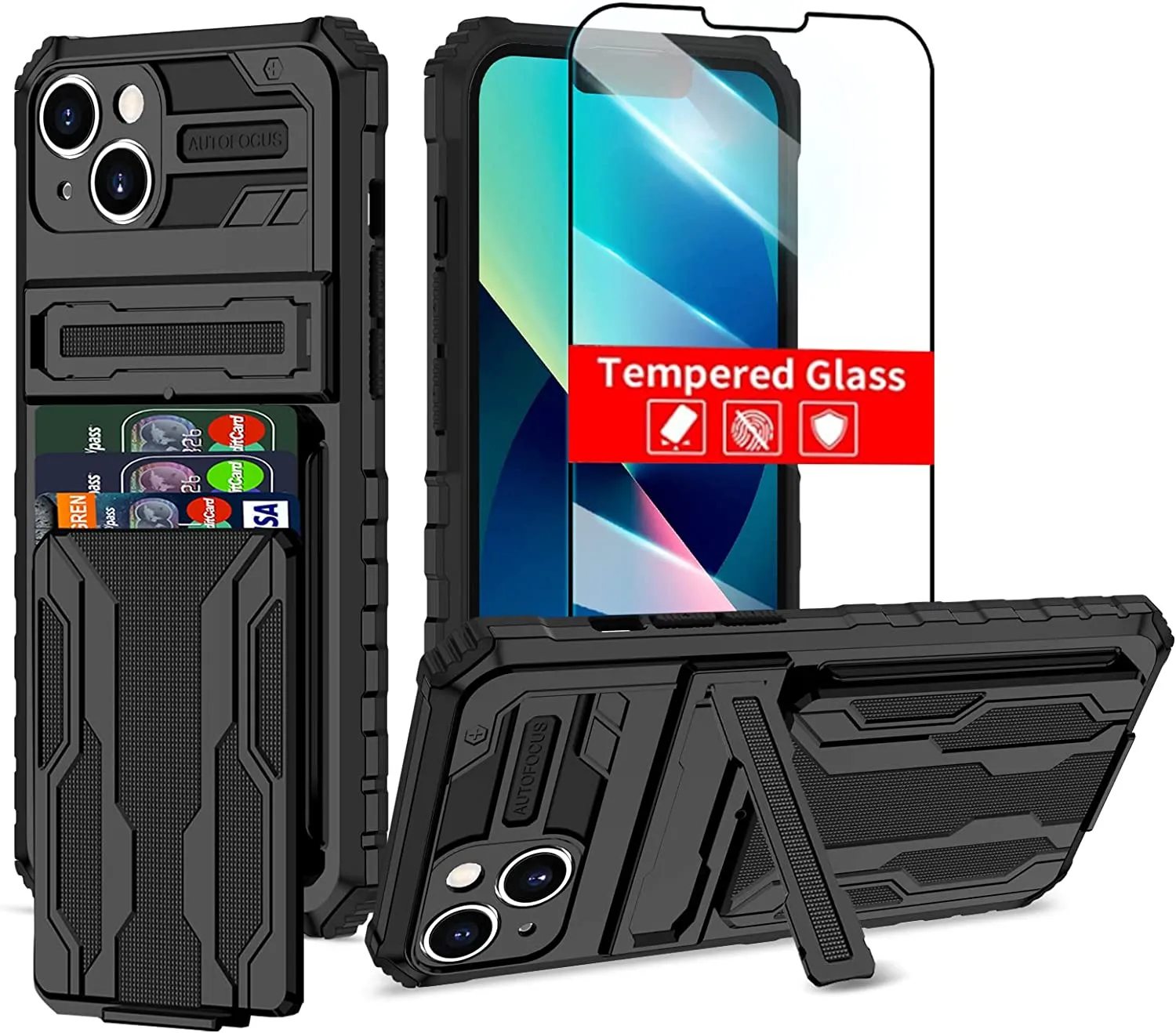 iPhone 14 Pro Max Case with Wallet Protectors Full Body Shockproof Protection Black