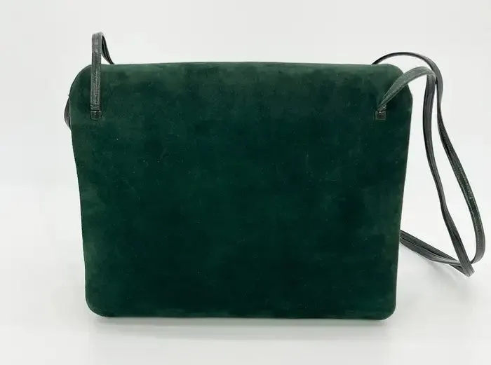 Judith Leiber Green Suede Gold Clown Shoulder Bag