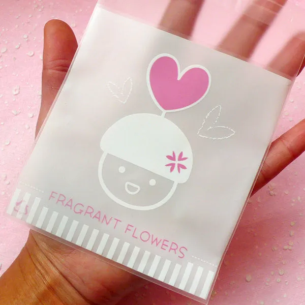 Kawaii Semi Clear Little Girl Gift Bags (20 pcs) Semi Transparent Self Adhesive Resealable Plastic Bags Packaging (9.7cm x 10.6cm) GB050