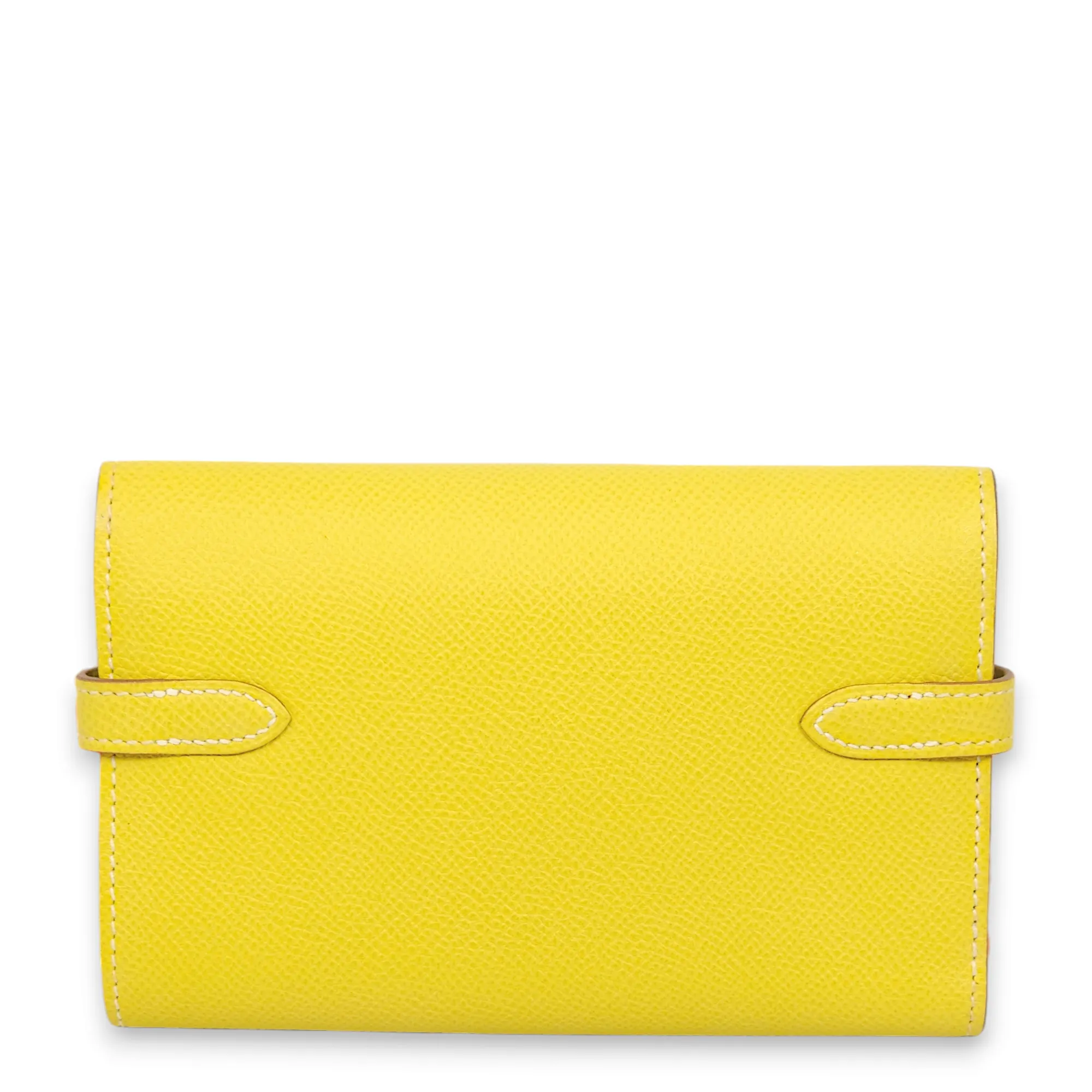 Kelly Depliant Lime/ Gris Perle Wallet in Epsom, Palladium hardware