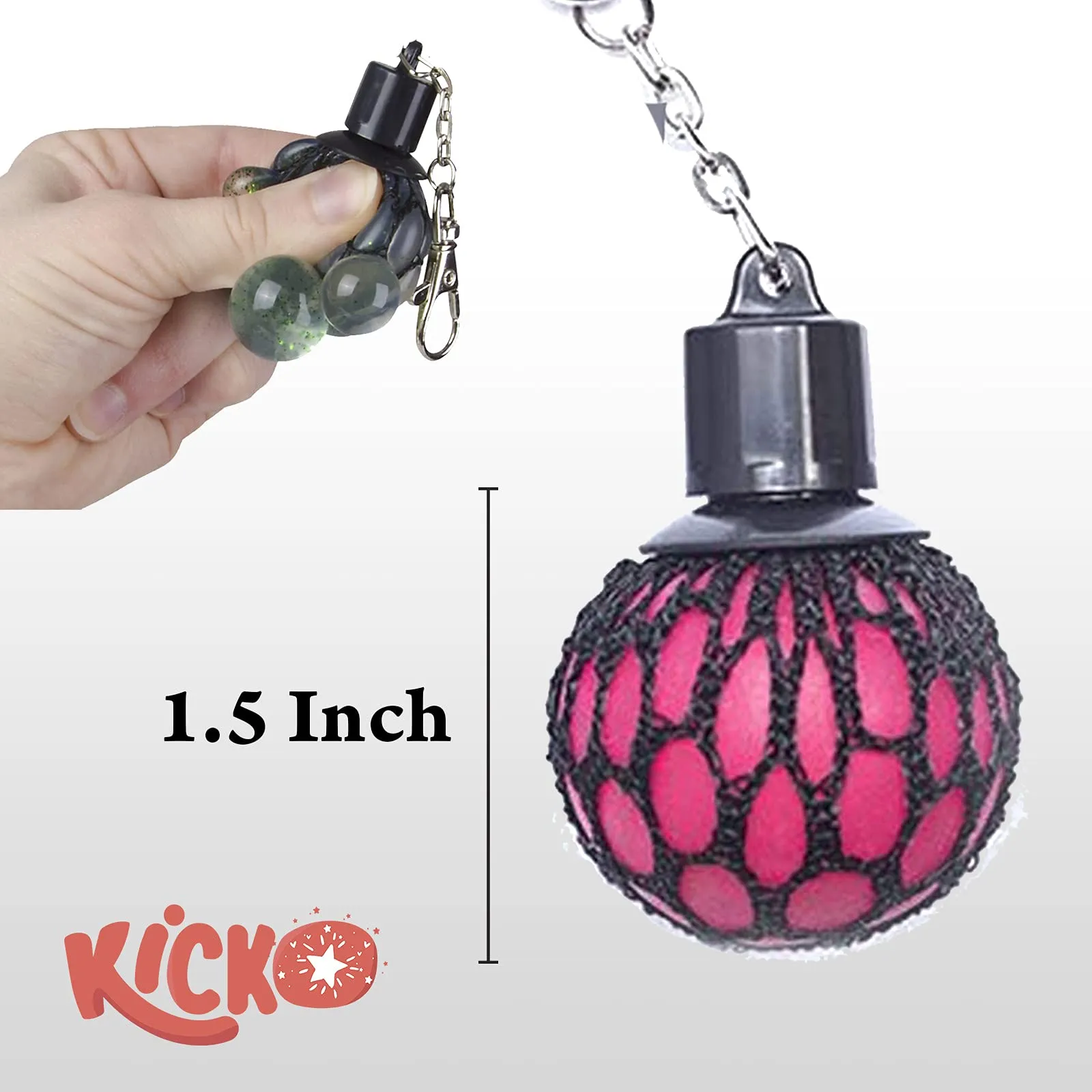 Kicko Squishy Mesh Ball Keychain for Bag Accessory, Party Favor, Game Prize - 12 Pack 1.5