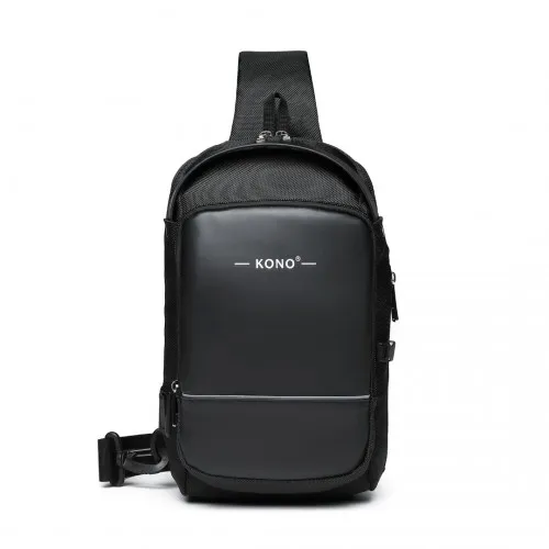 Kono Smart Sling Chest Bag with USB Charging Port - Lightweight Crossbody Backpack for Men & Women - Black