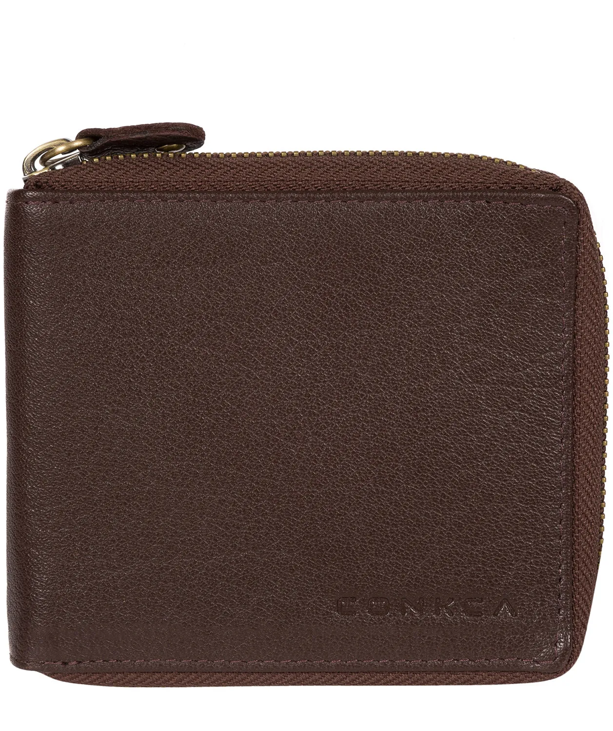 'Krieger' Dark Brown Zip Round Leather Wallet