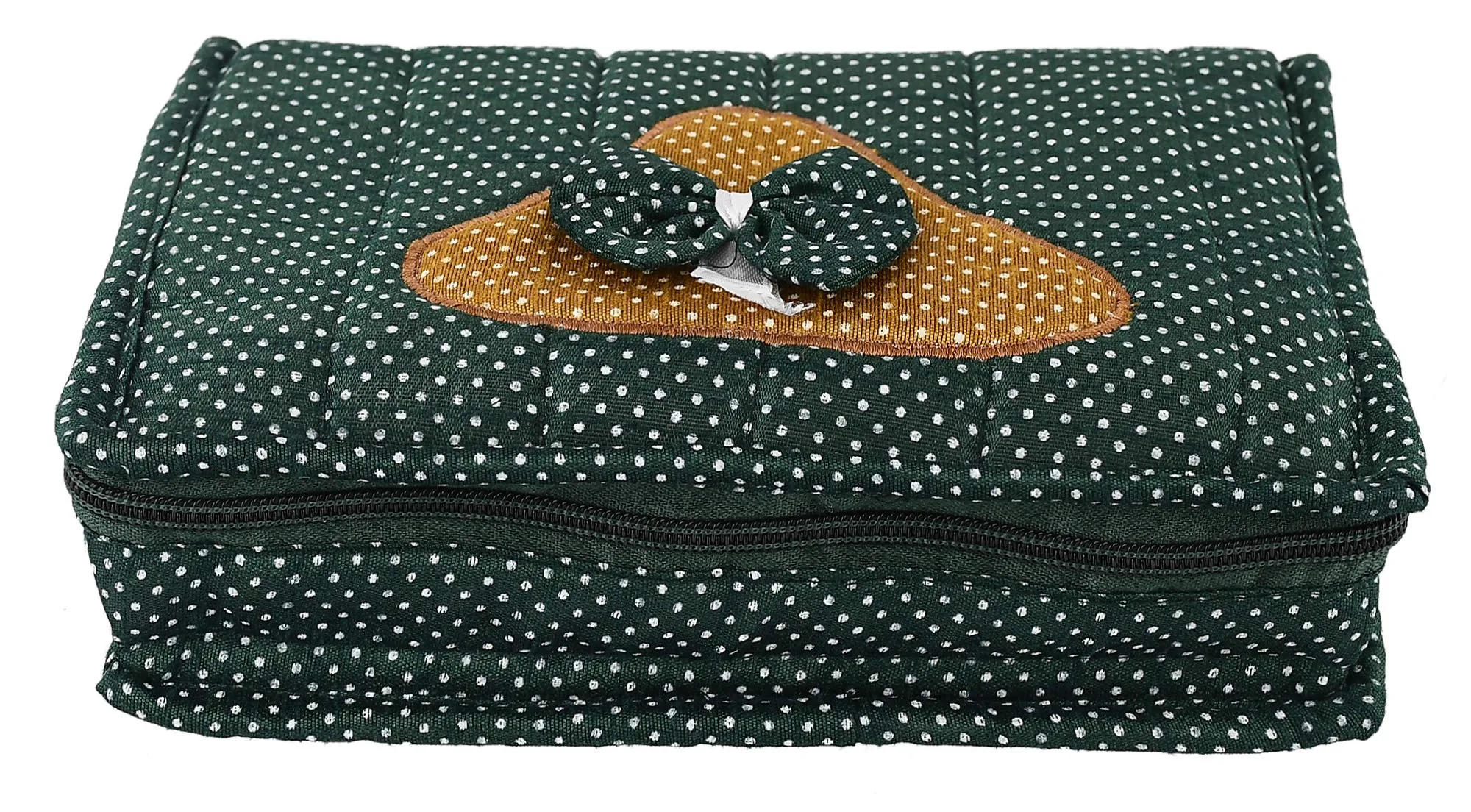 Kuber Industries Heart Home Cotton Multipurpose 7 Pocket Dot Printed Jewellery Storage Bag Pouch/Travel Kit Organizer (Green)-KUBMART15423