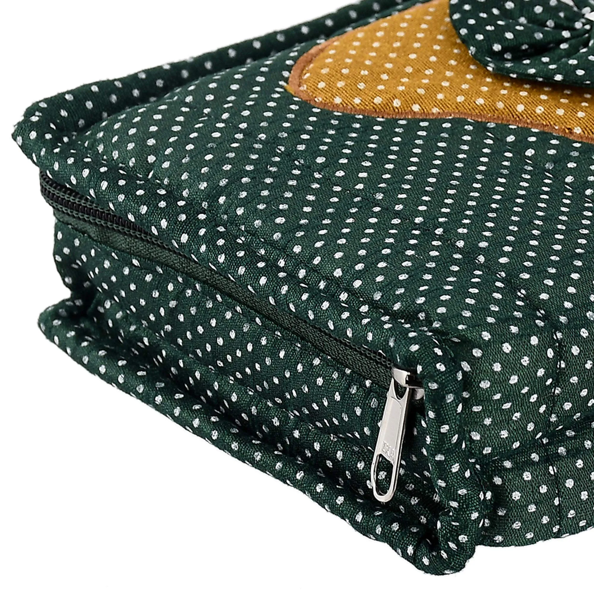 Kuber Industries Heart Home Cotton Multipurpose 7 Pocket Dot Printed Jewellery Storage Bag Pouch/Travel Kit Organizer (Green)-KUBMART15423