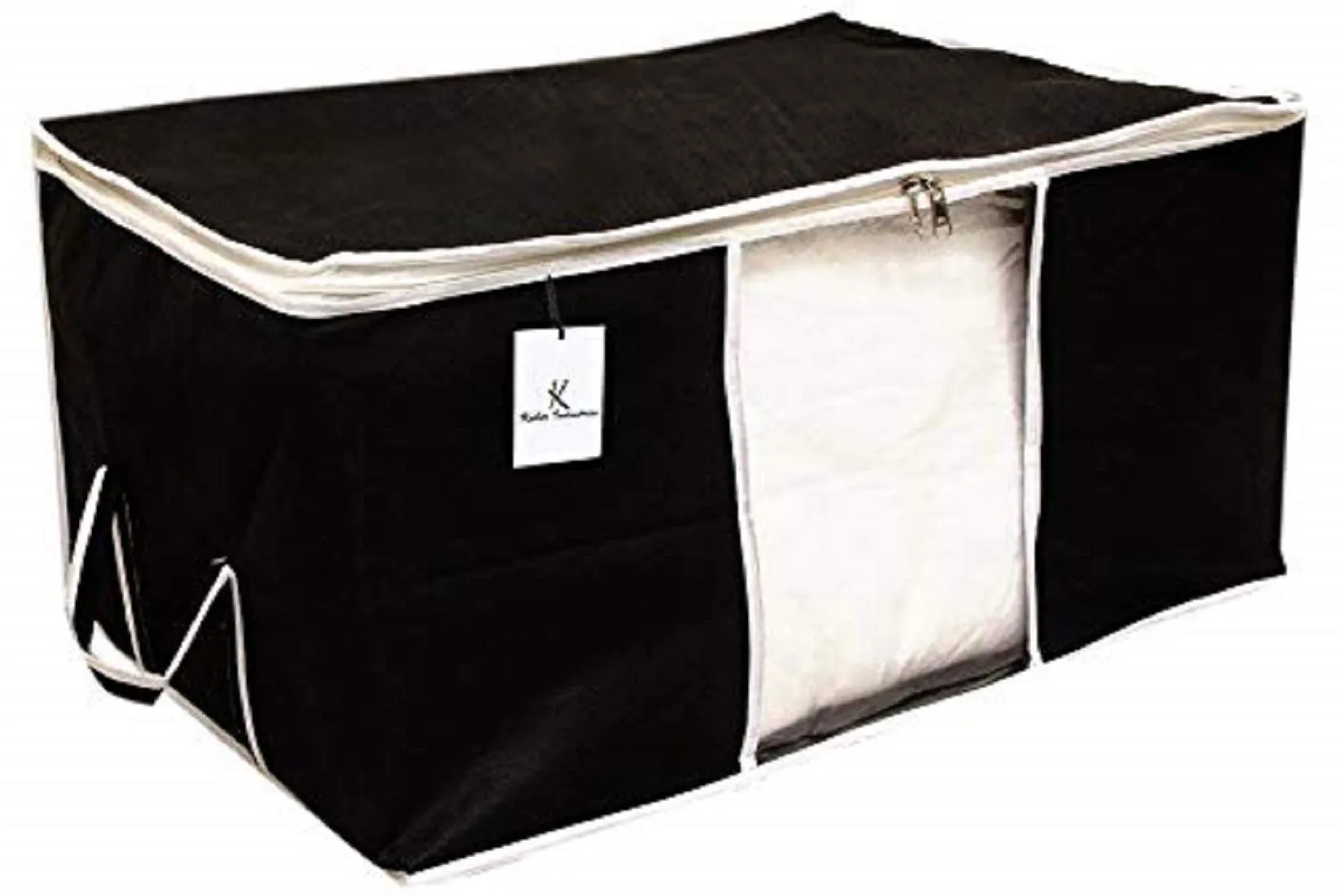 Kuber Industries Non Woven 4 Pieces Saree Cover And 4 Pieces Underbed Storage Bag, Cloth Organizer For Storage, Blanket Cover Combo Set (Black) -CTKTC038469