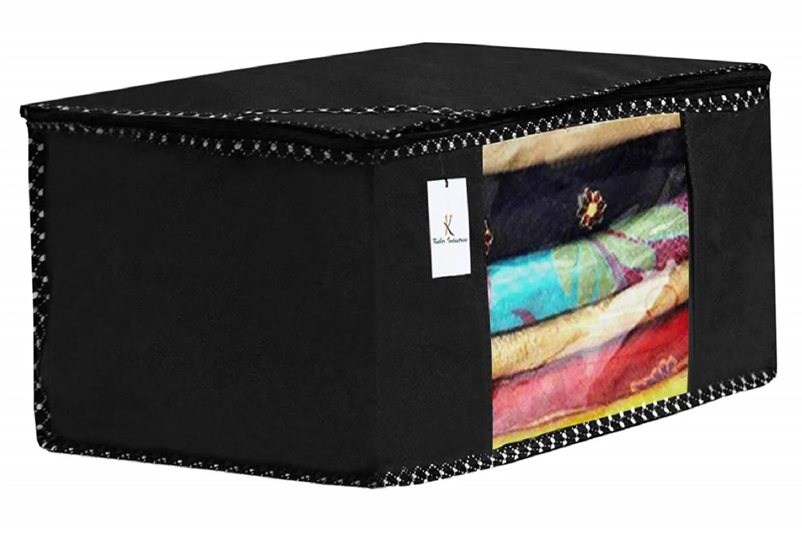 Kuber Industries Non Woven 4 Pieces Saree Cover And 4 Pieces Underbed Storage Bag, Cloth Organizer For Storage, Blanket Cover Combo Set (Black) -CTKTC038469