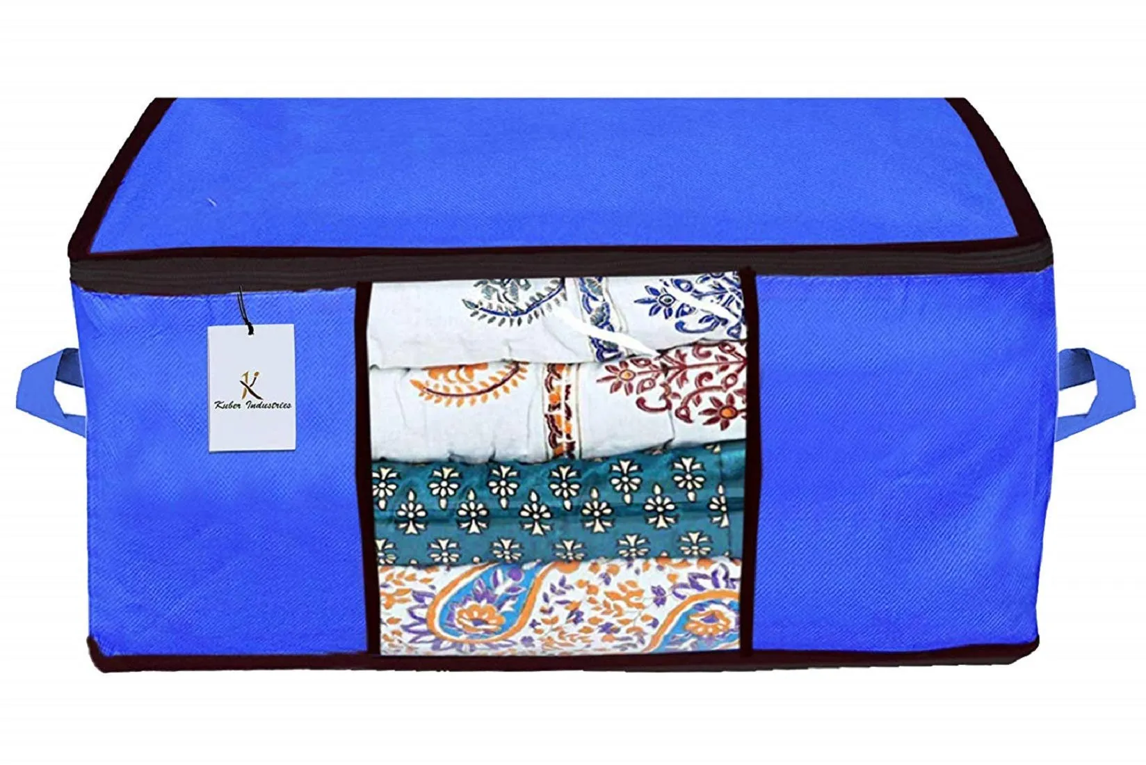 Kuber Industries Non Woven 6 Pieces Saree Cover and 6 Pieces Underbed Storage Bag, Cloth Organizer for Storage, Blanket Cover Combo Set (Royal Blue) -CTKTC38497