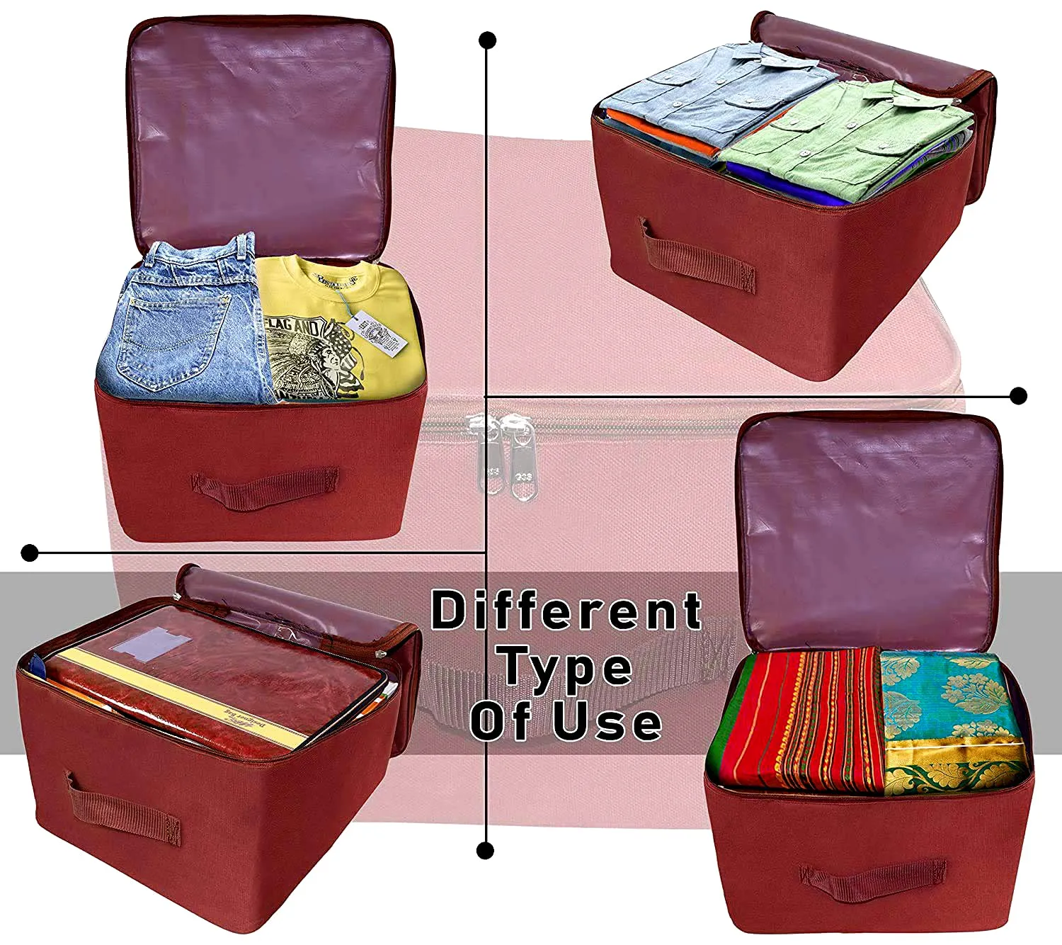 Kuber Industries Small Size Multi-Purpose Water Resistant Foldable Storage Bag with Zipper Closure And Strong Handle (Maroon)-HS_38_KUBMART21322, Pack of 1