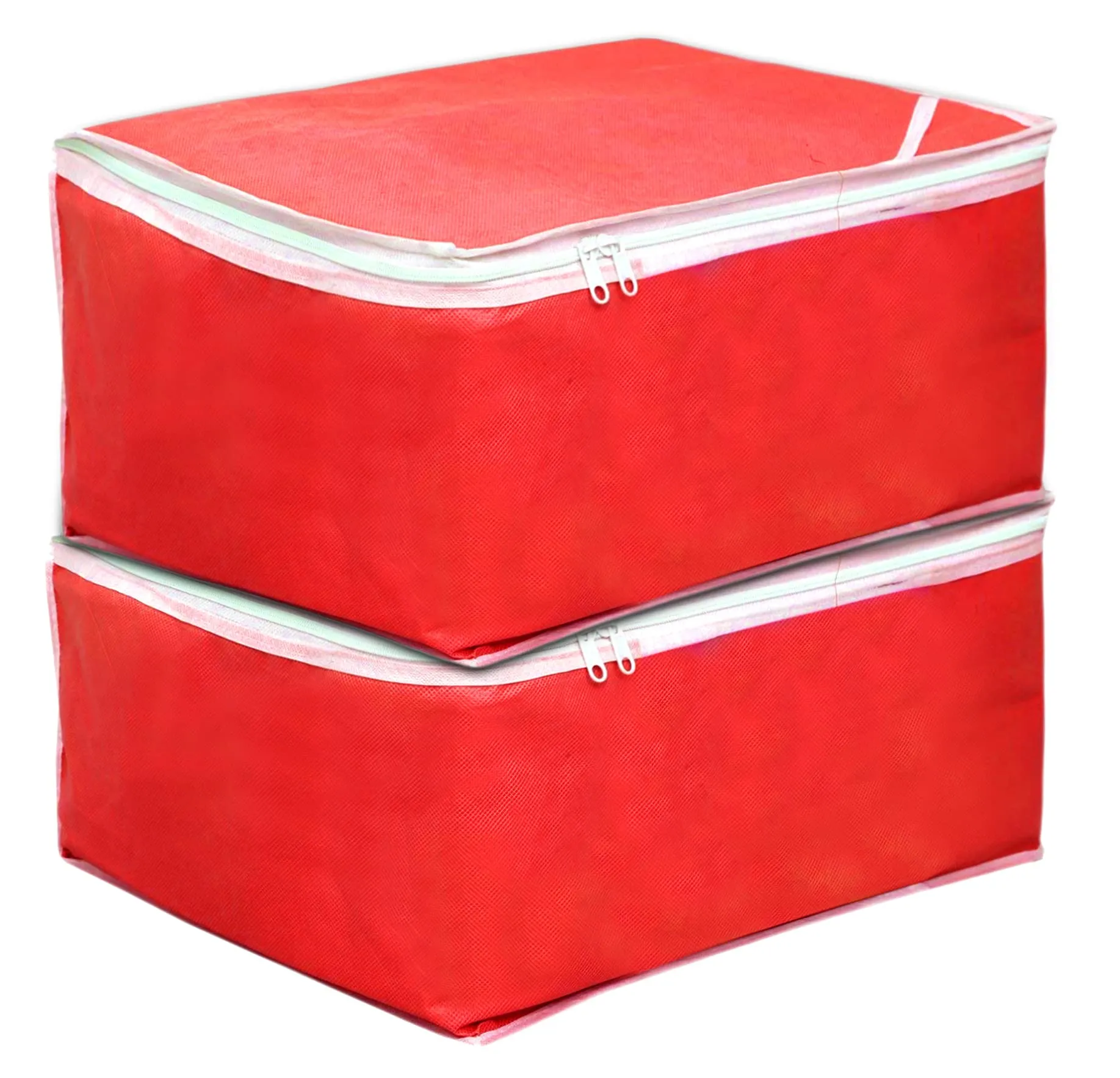 Kuber Industries Wardrobe Organizer for Clothes|Non Woven Drawer Organizer|Cloth cover Bags For Storage|Pack of 2 (Red)