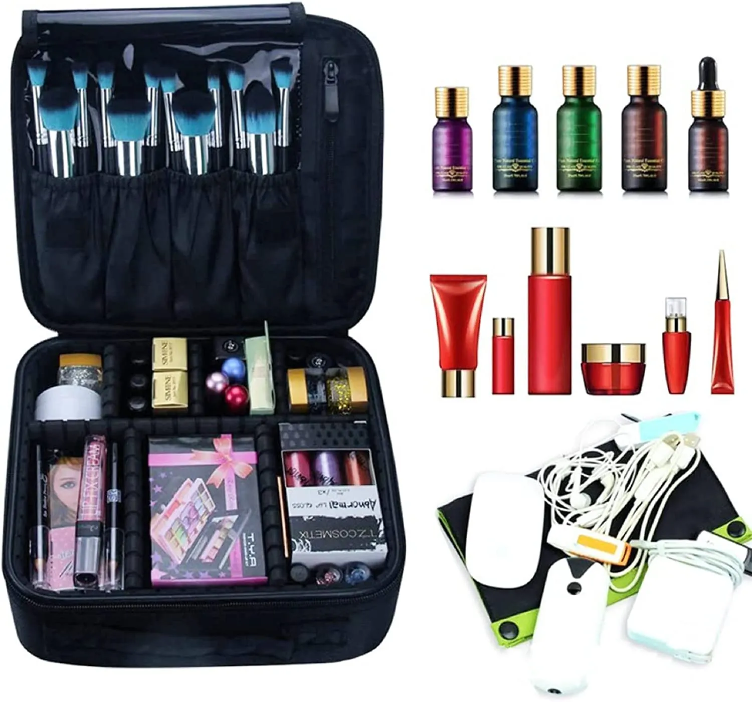 Large Capacity Travel Makeup Bag with Adjustable Dividers