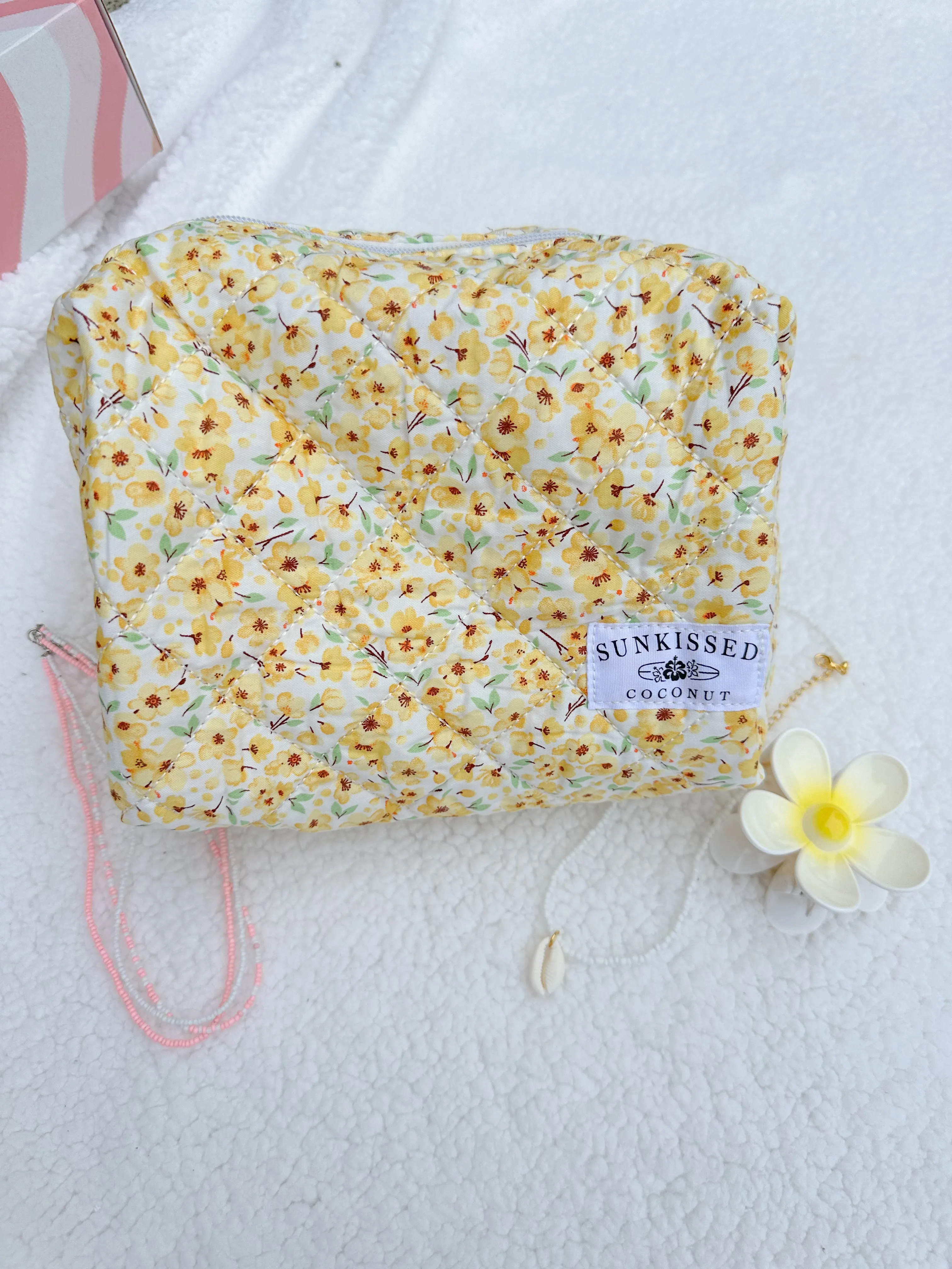 Large Yellow Flower Quilted Handmade Travel Bag