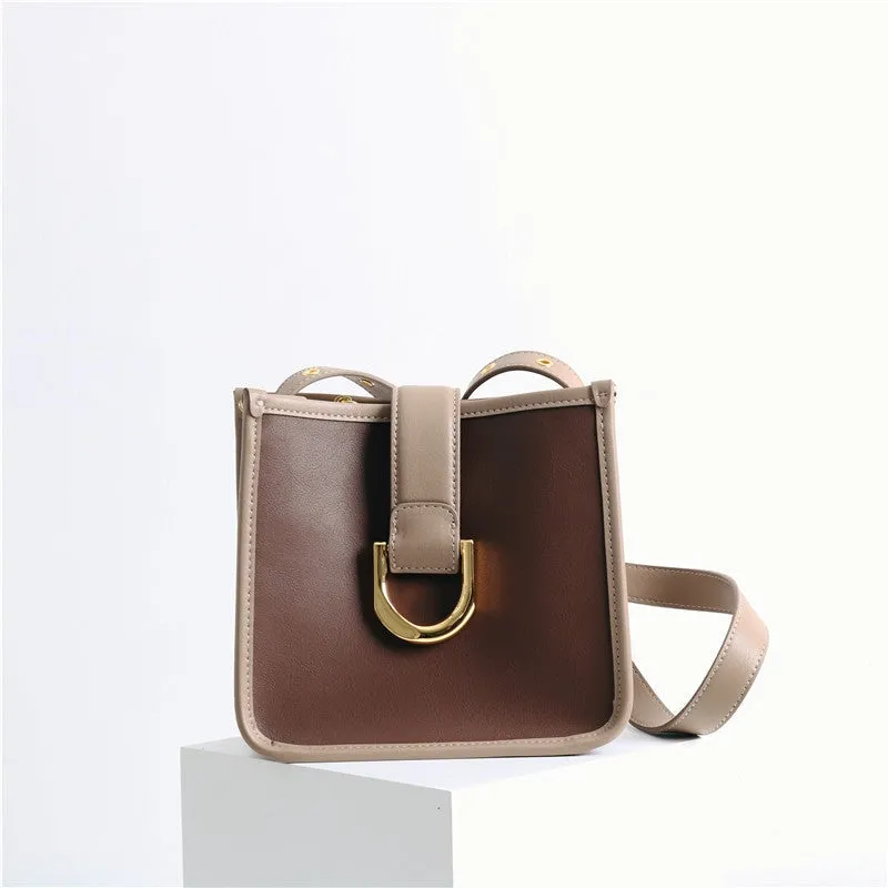 Leather Color-Bloack Cross Body Shoulder Bag