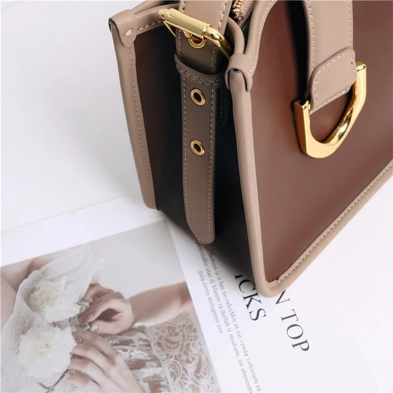 Leather Color-Bloack Cross Body Shoulder Bag