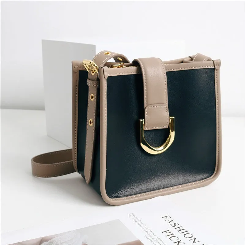 Leather Color-Bloack Cross Body Shoulder Bag