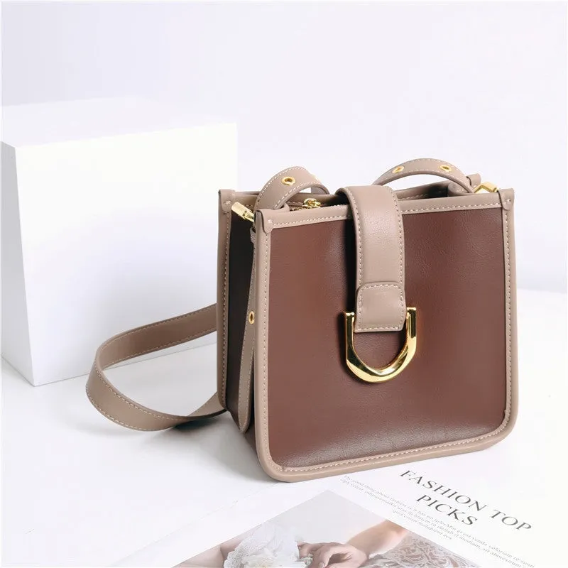 Leather Color-Bloack Cross Body Shoulder Bag