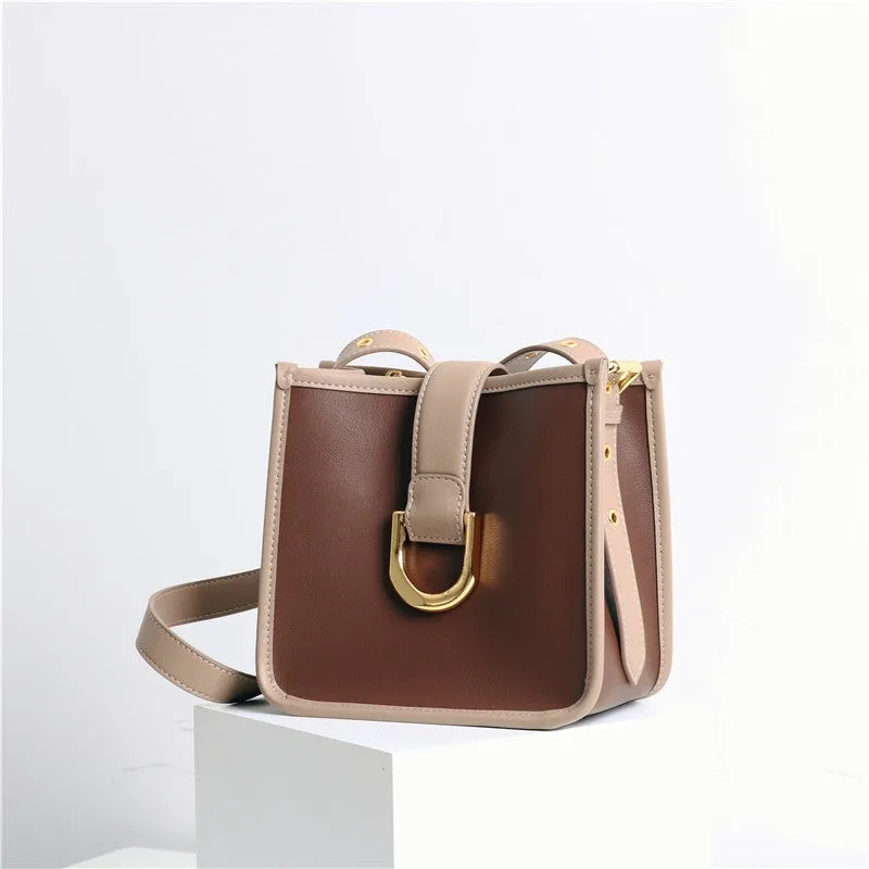 Leather Color-Bloack Cross Body Shoulder Bag