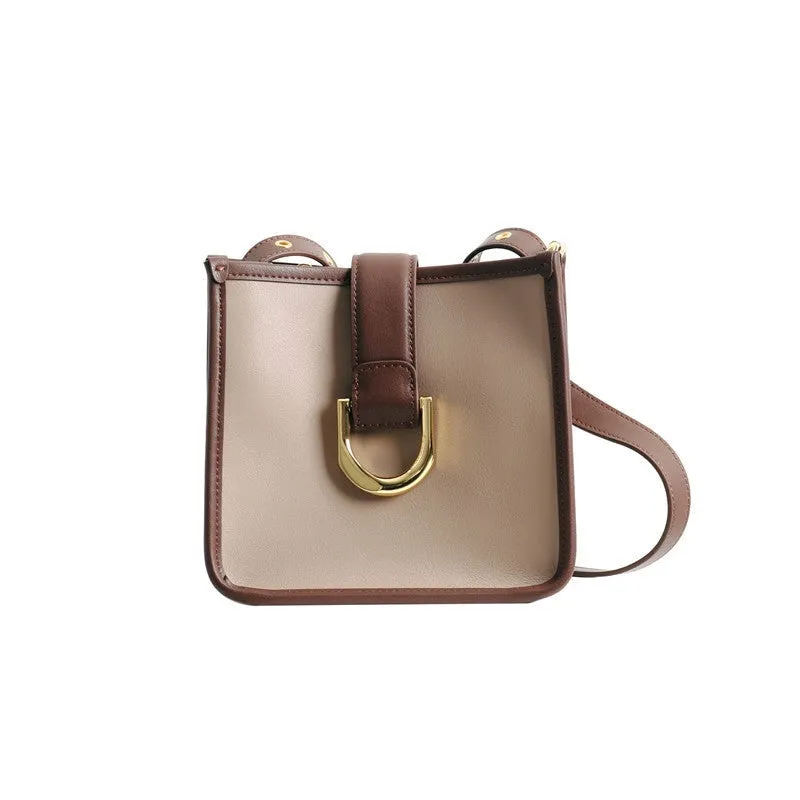 Leather Color-Bloack Cross Body Shoulder Bag