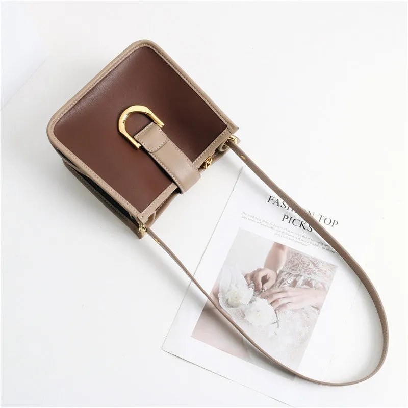 Leather Color-Bloack Cross Body Shoulder Bag