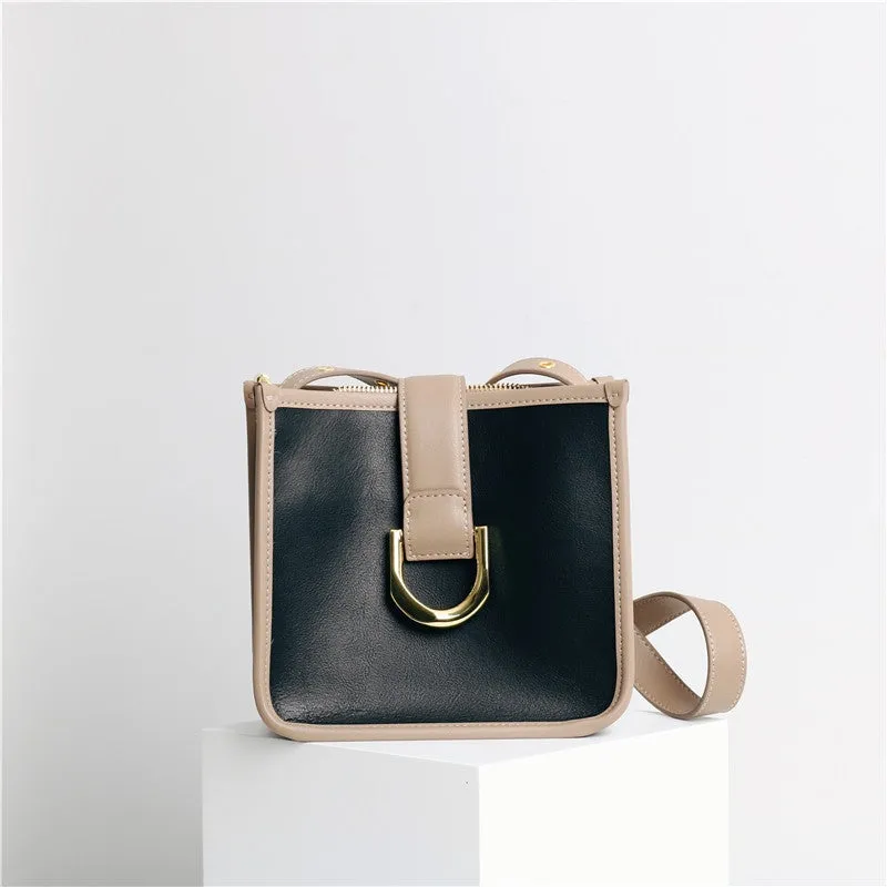 Leather Color-Bloack Cross Body Shoulder Bag