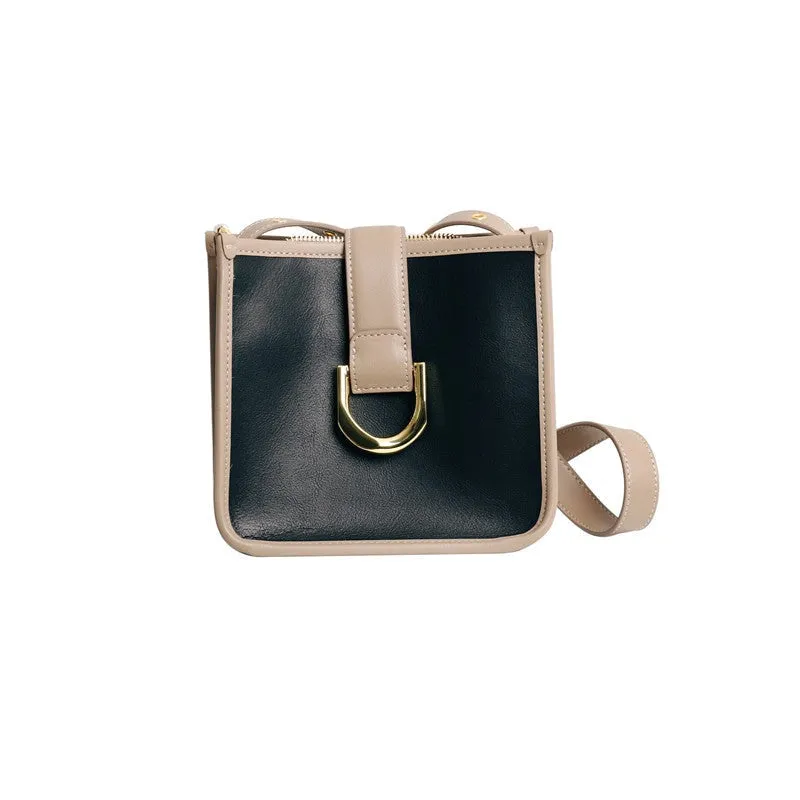 Leather Color-Bloack Cross Body Shoulder Bag