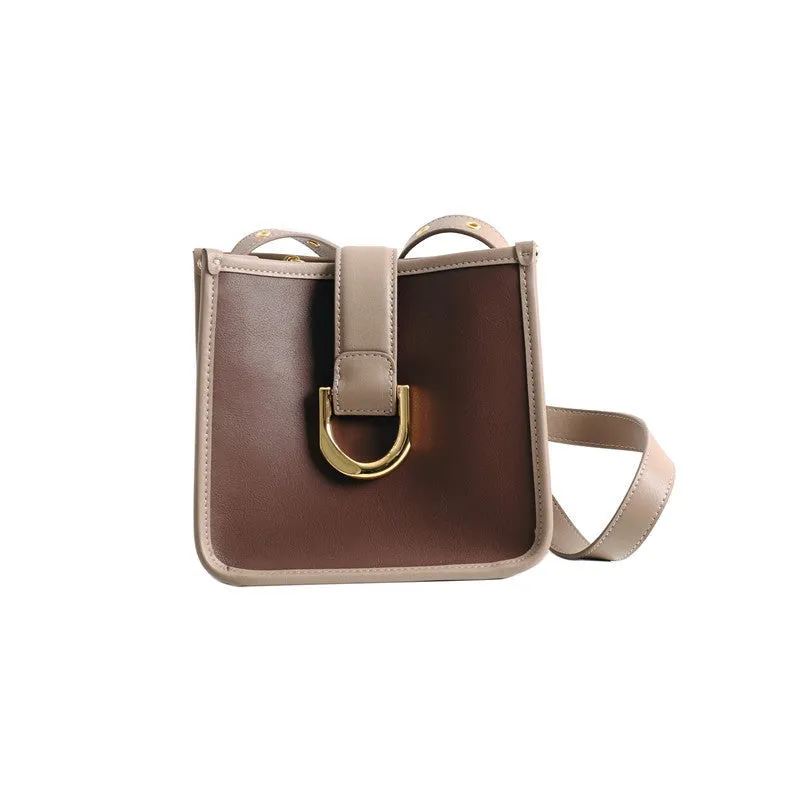 Leather Color-Bloack Cross Body Shoulder Bag