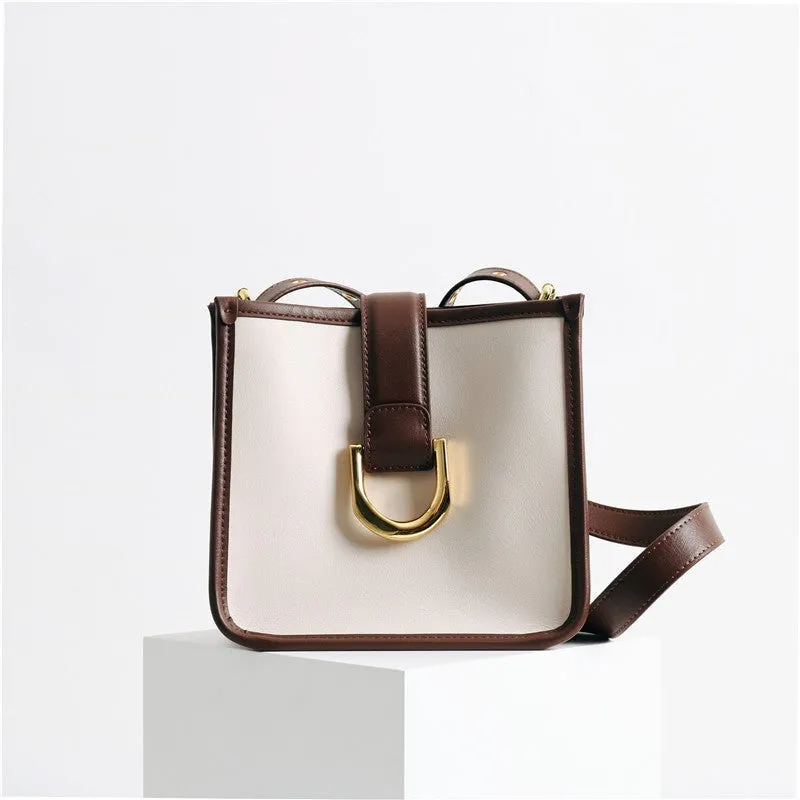 Leather Color-Bloack Cross Body Shoulder Bag