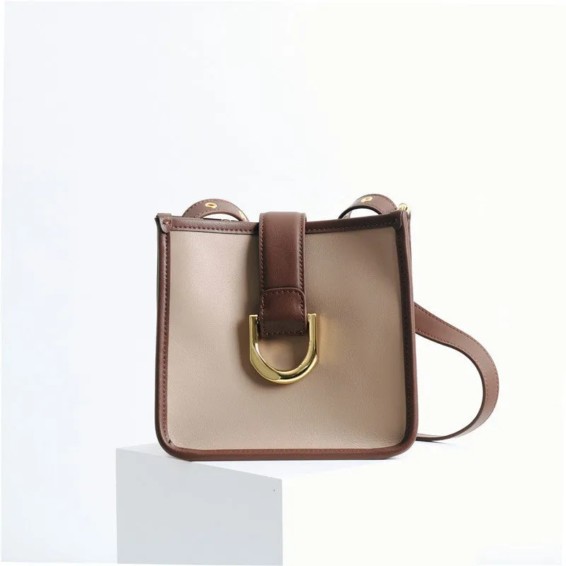 Leather Color-Bloack Cross Body Shoulder Bag