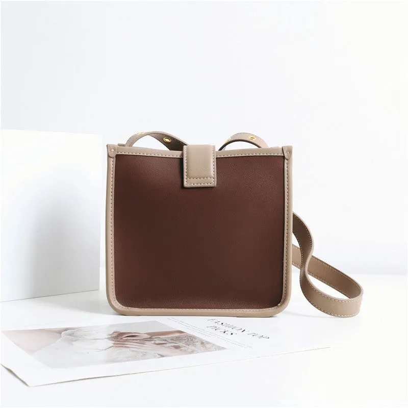 Leather Color-Bloack Cross Body Shoulder Bag