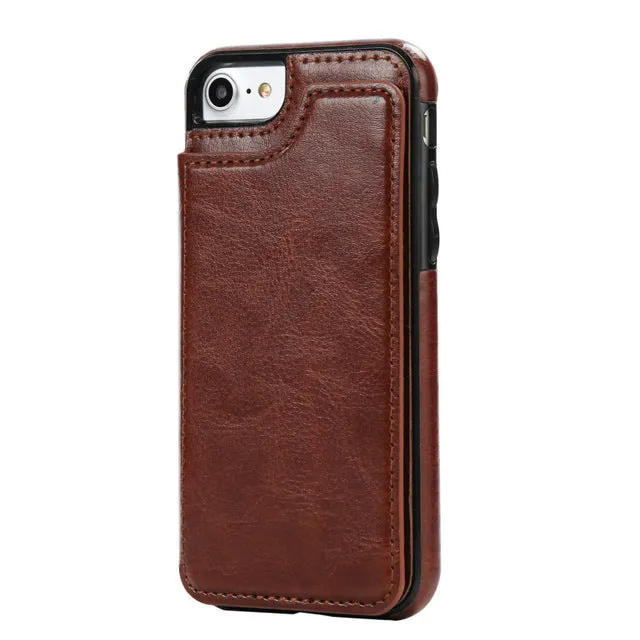 Leather Flip Stand Case for iPhone 6 6s Plus 7 7 Plus Cases Card Slot Holster Buckle Cover for Samsung S7 S7 Edge S8 / Plus Case