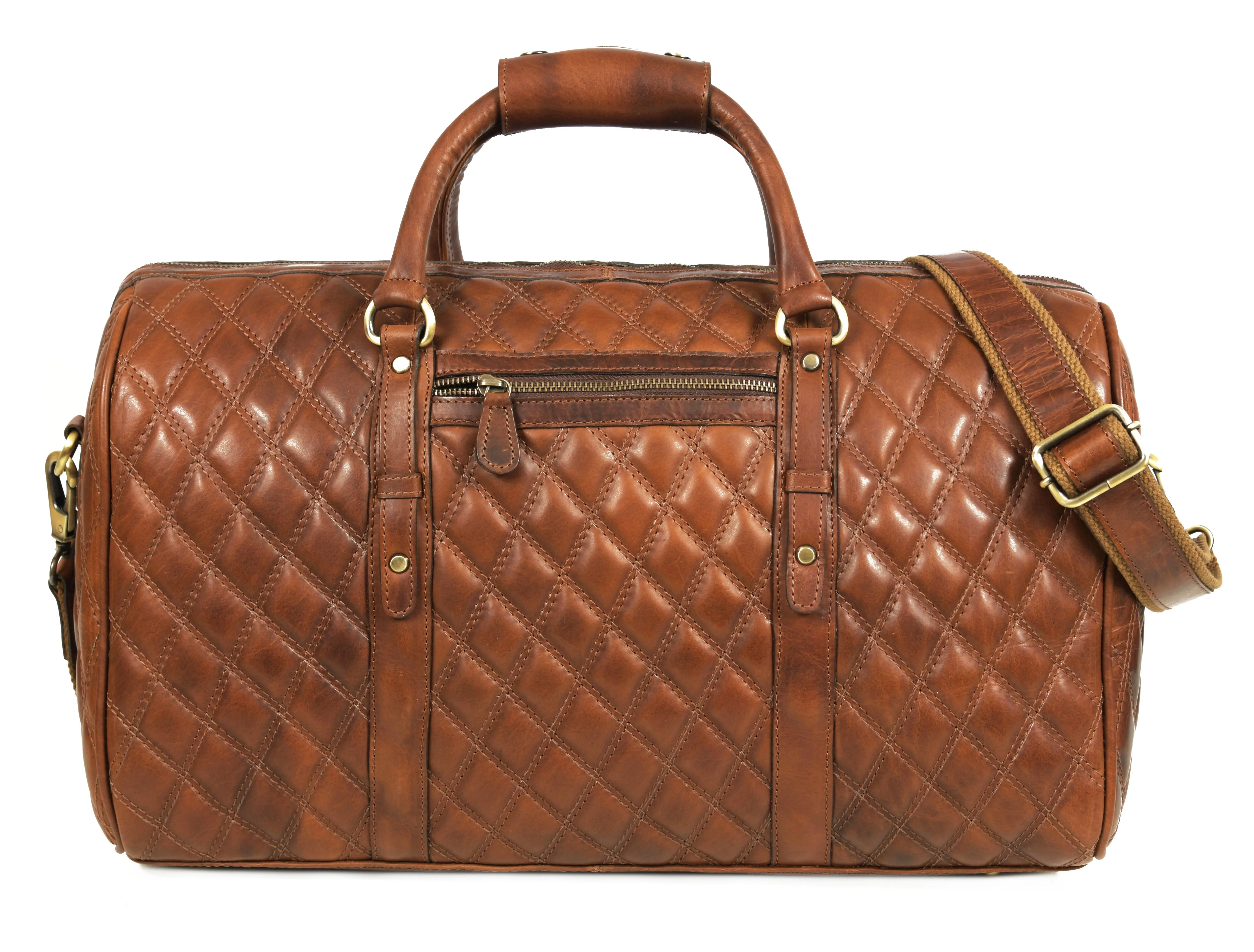 Leather Quilted Travel Duffle Bag