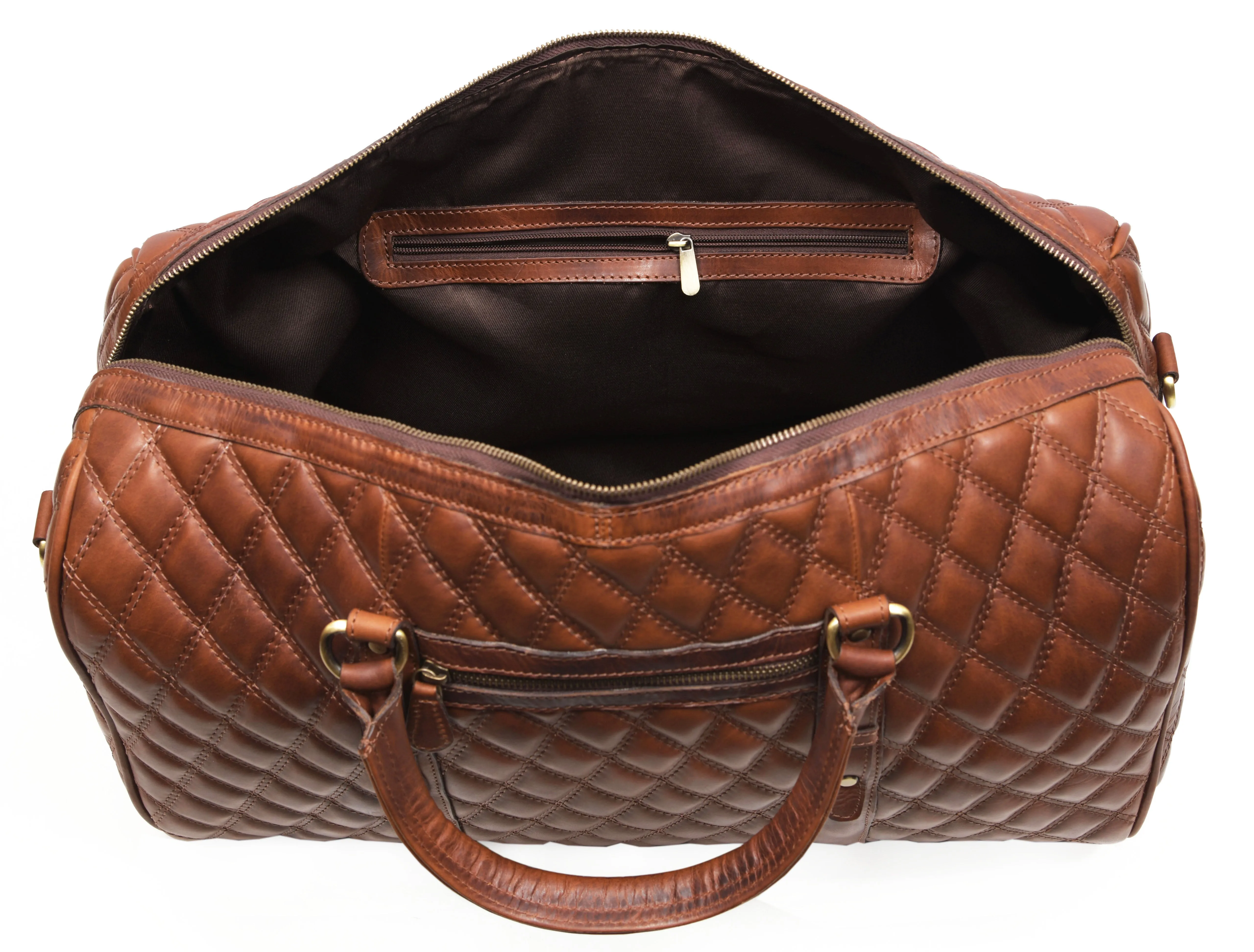 Leather Quilted Travel Duffle Bag