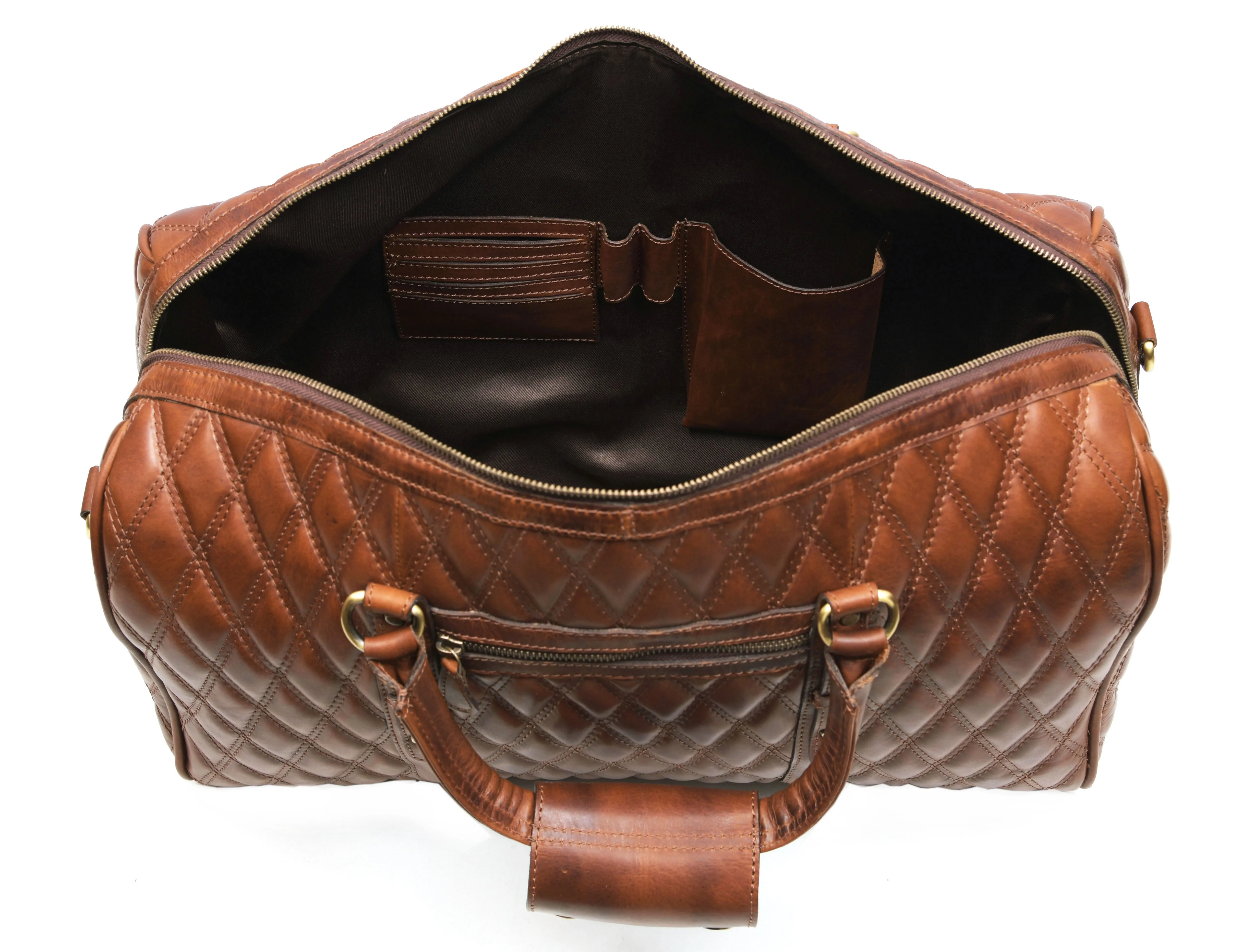 Leather Quilted Travel Duffle Bag