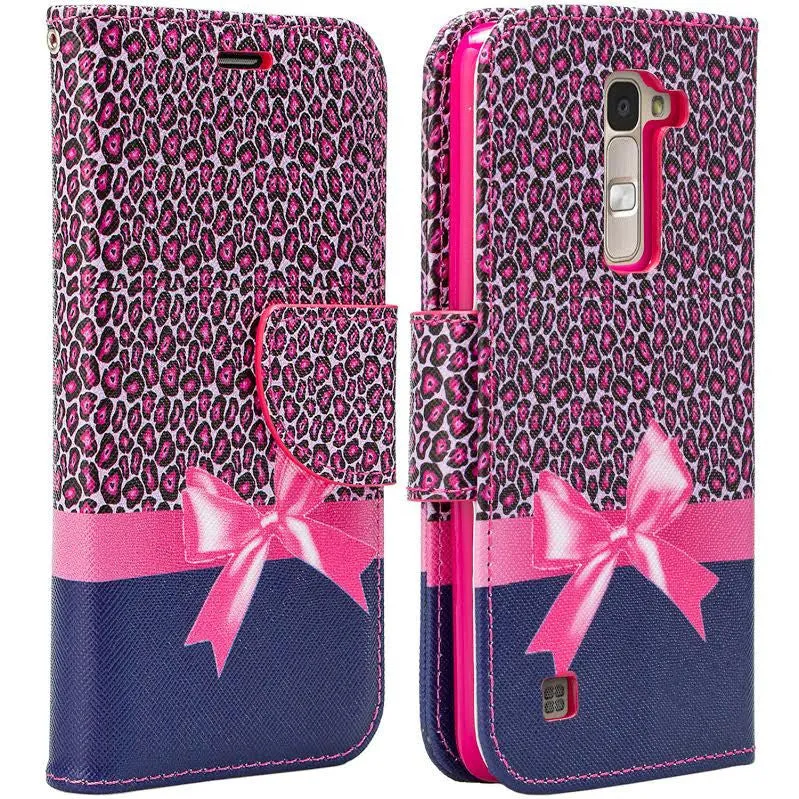 LG Leon LTE Case | Lg Tribute 2 Case | LG Power | LG Sunset | LG Destiny | LG Risio Case, Wallet Case, Wrist Strap [Kickstand] Pu Leather Wallet Case with ID & Credit Card Slots - Hot Pink Cheetah