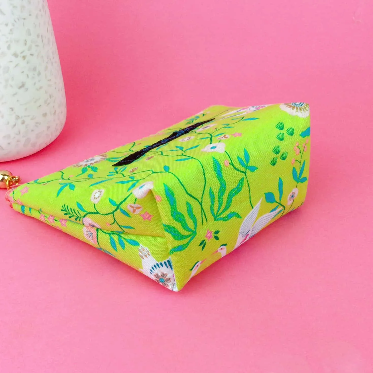 Lime Cranes Small Makeup Bag. Lime Green Small Makeup Bag