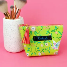 Lime Cranes Small Makeup Bag. Lime Green Small Makeup Bag