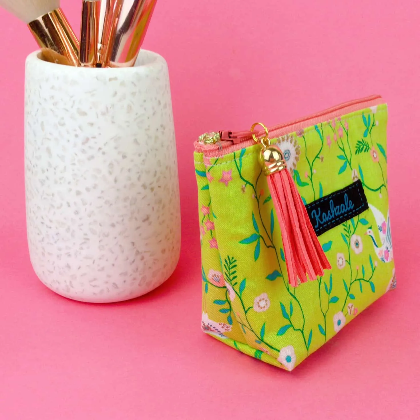 Lime Cranes Small Makeup Bag. Lime Green Small Makeup Bag