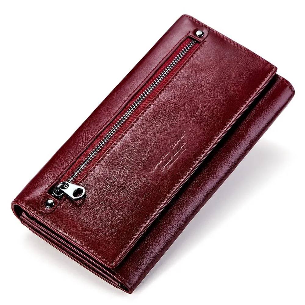 Long Purse for Women / Luxury Genuine Leather Wallet with Pocket for Phone