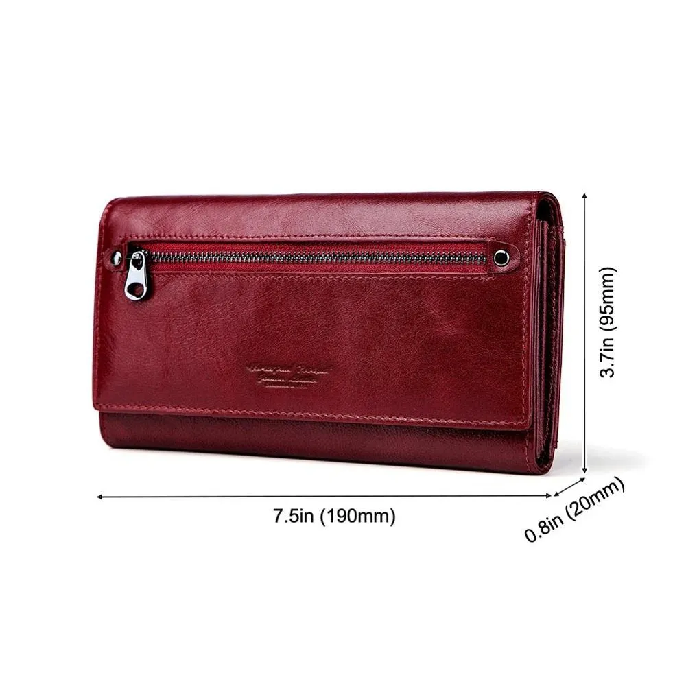 Long Purse for Women / Luxury Genuine Leather Wallet with Pocket for Phone