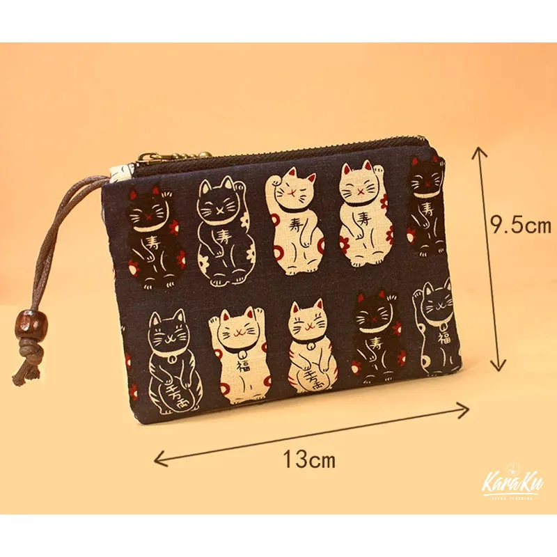 Lucky Cat Series Cotton Zippered Coin Purse