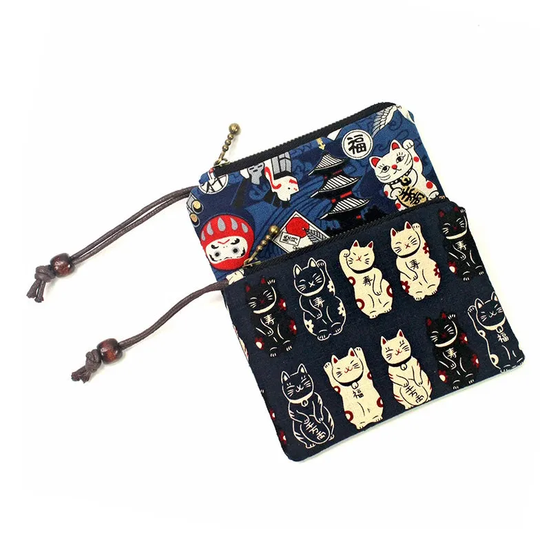 Lucky Cat Series Cotton Zippered Coin Purse