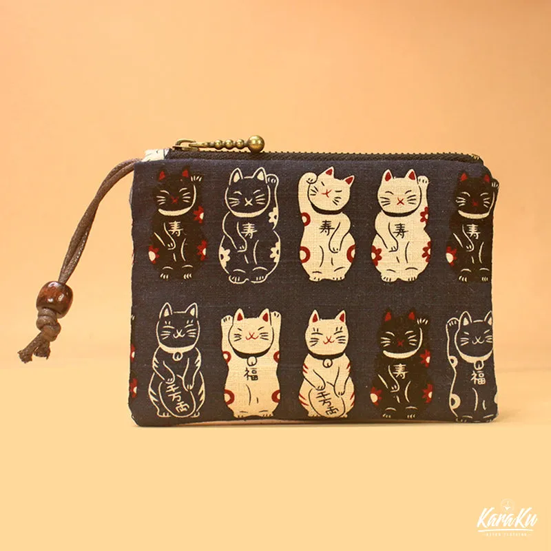 Lucky Cat Series Cotton Zippered Coin Purse