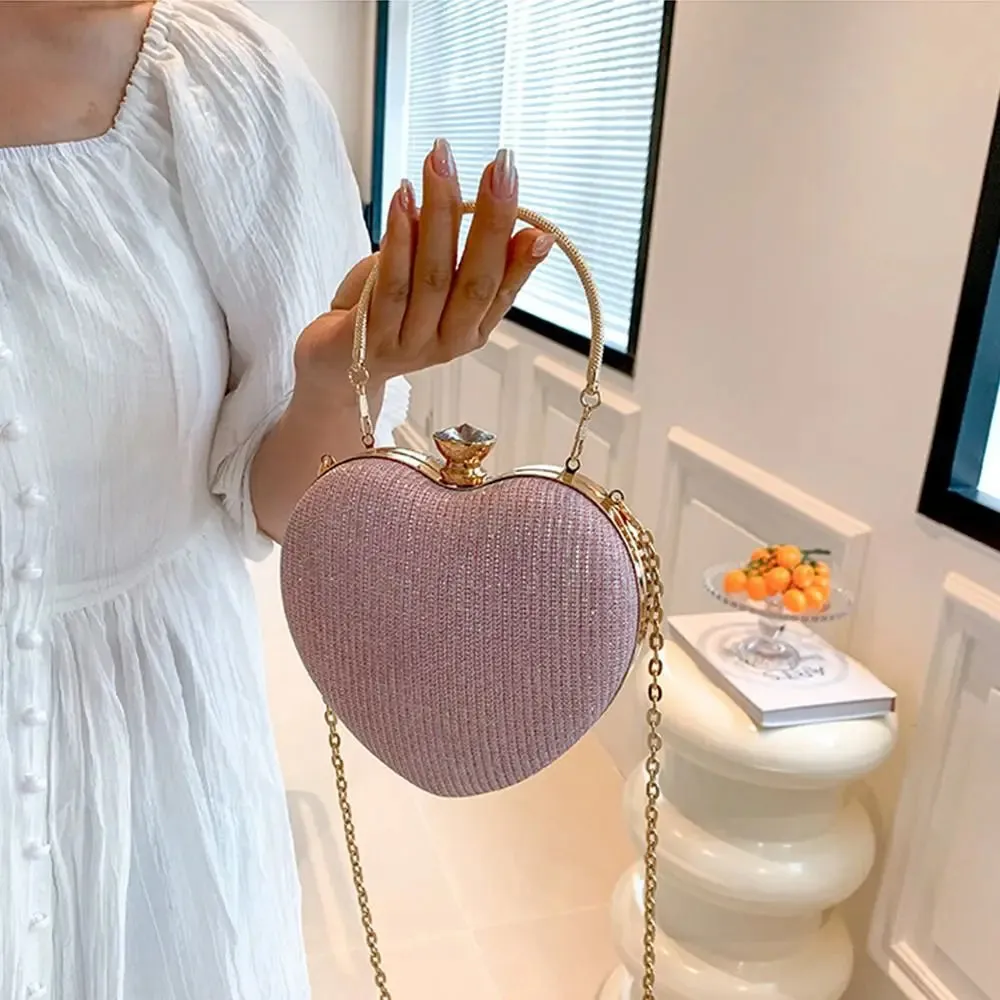 Luxury Clutch Women Bag Shiny Handbag Heart