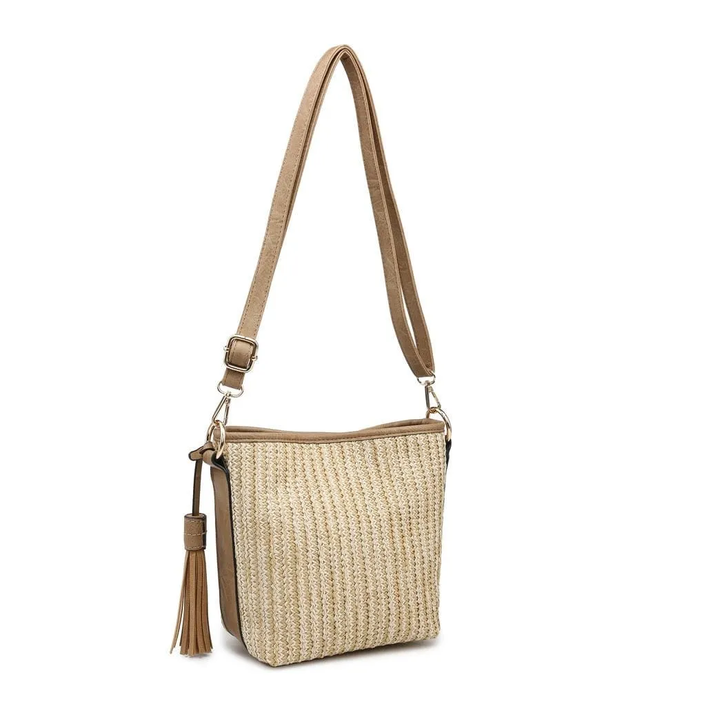 M1915 Woven Straw Snap Button Crossbody w/ Tassel