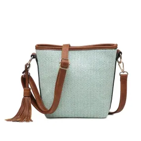 M1915 Woven Straw Snap Button Crossbody w/ Tassel