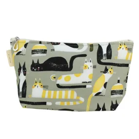 Makeup Bag - Medium - Cats (Gray Yellow) by Dana Herbert