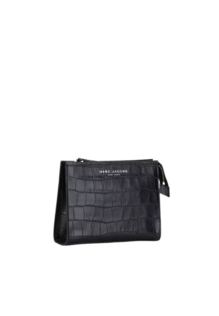 Marc Jacobs Grind Crocodile Cosmetic Pouch Bag Embossed In Black 4S3SCP001S03