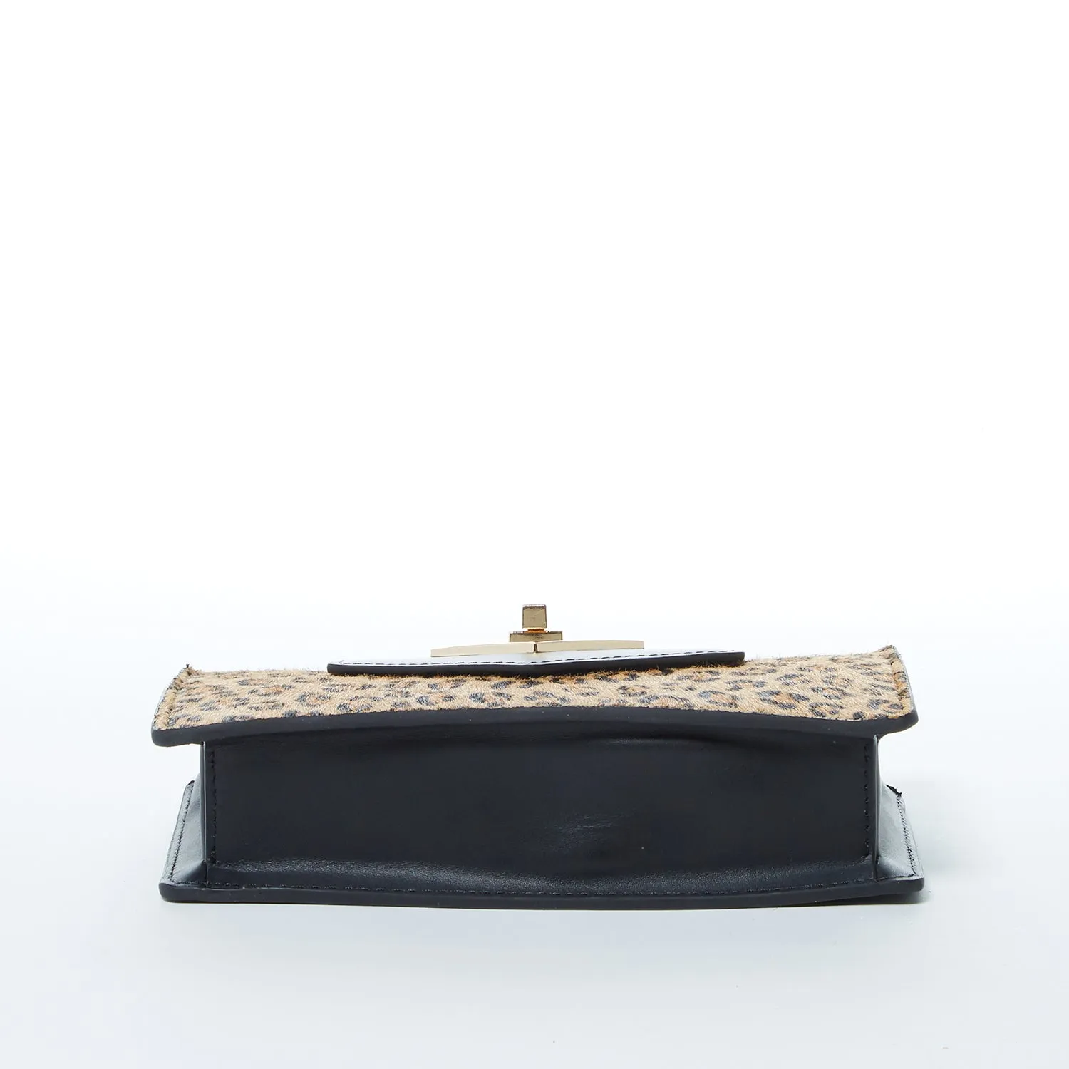 Mary Mini Crossbody Bag Black Leopard Leather Wristlet