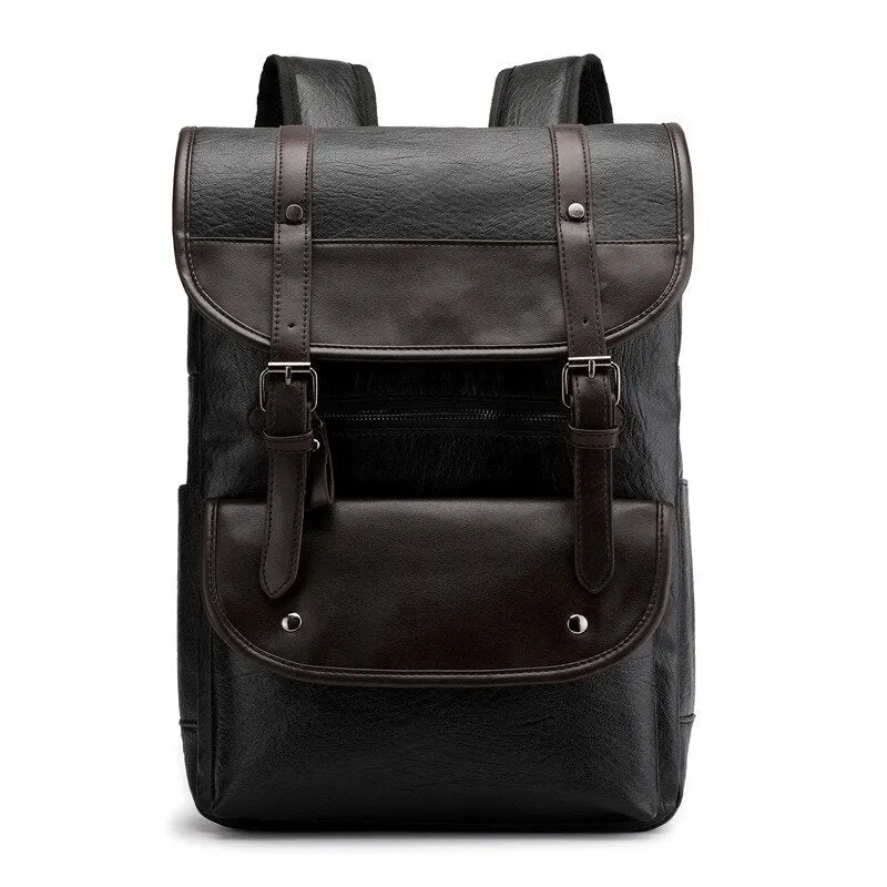 Men Anti-theft Large Capacity PU Leather Backpack Casual Vintage Shoulder Bag